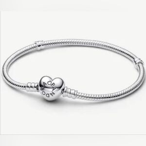 Pandora Moments Heart Clasp Snake Chain Bracelet, Sterling Silver, Size 6.7"-7"